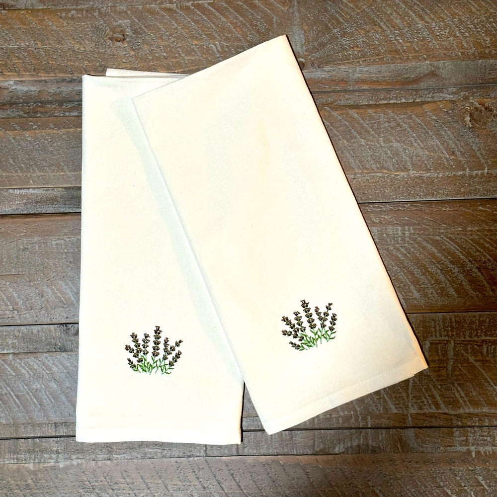 Floral embroidered cotton tea towels / flour sack towels